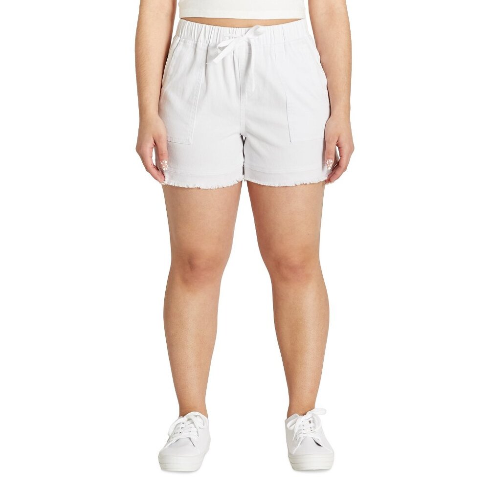 Dollhouse Juniors' Pull-On Jogger Jean Shorts White XS B4HP